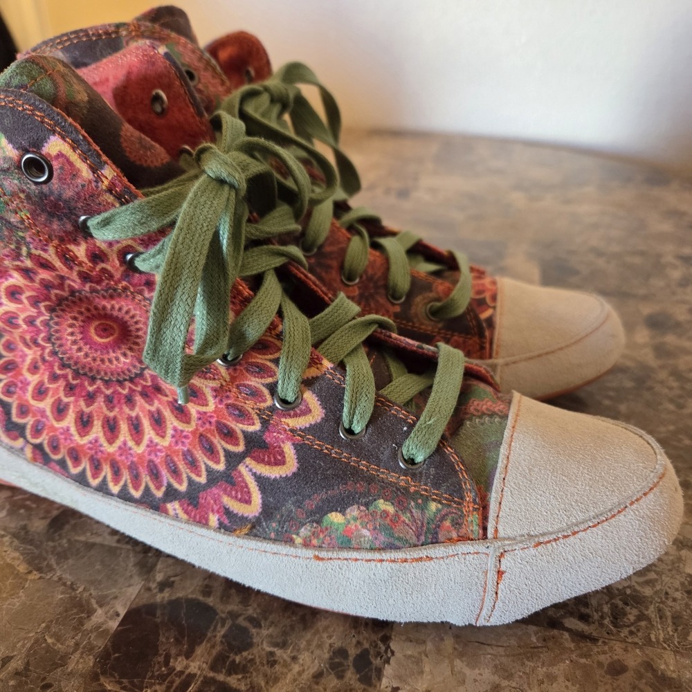 Desigual Colorful High Top Sneakers lace up EU38 US7.5 Boho Artsy Floral Print - Picture 3 of 14